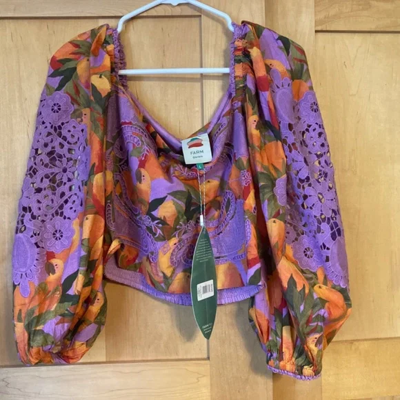 Farm Rio Mango Print Lilac Crop Top - Picture 5 of 7